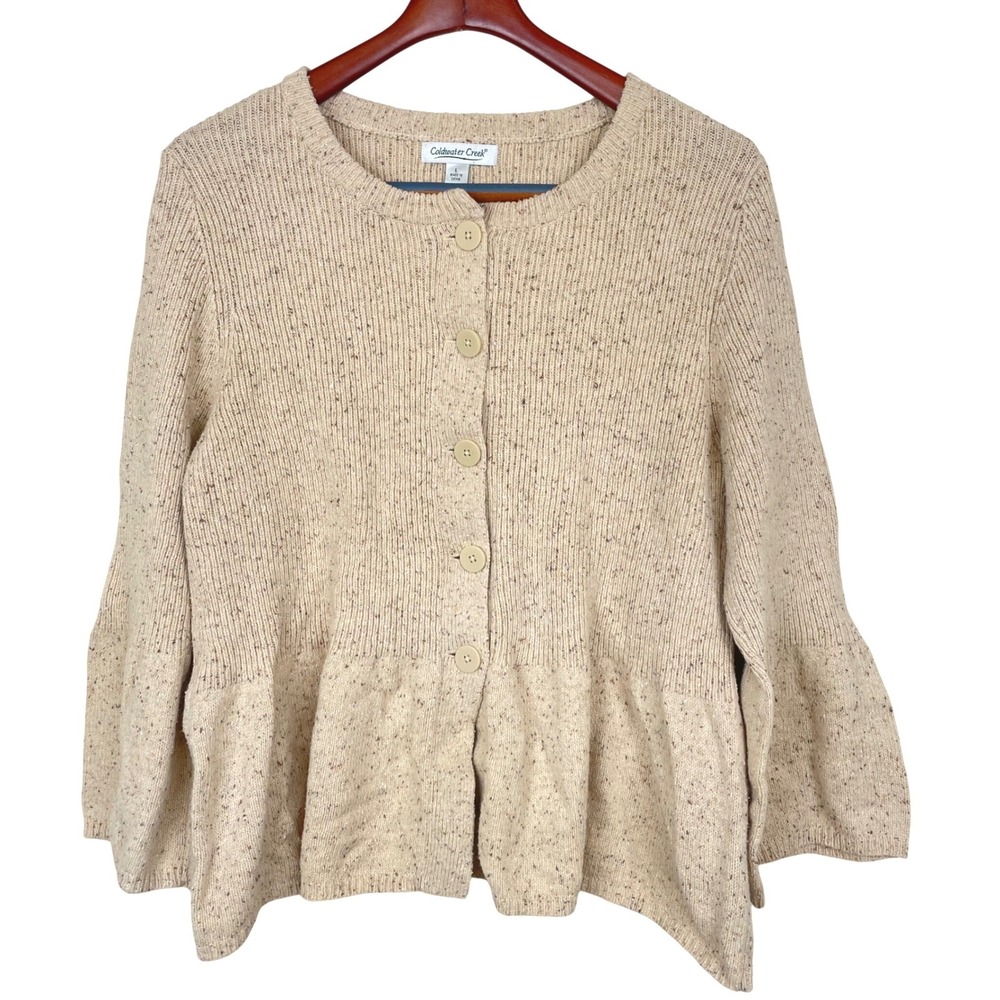 Coldwater Creek Womens Cardigan Sz L Cottage Wool Cotton Feminine Scandi Boho